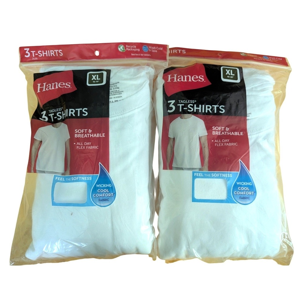 Hanes‎ Mens (2) 3 Pack White Tagless T-Shirts XL 46-48 Crew Cotton Undershirts
